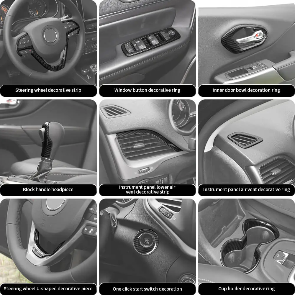 For 2014-2018 Jeep Cherokee 17 x Inner Center Console & Door Trim Kit - Image 12