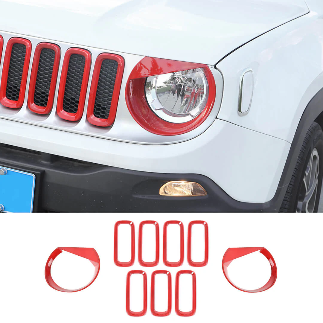 For 2016-2018 Jeep Renegade Exterior Front Grille Inserts & Headlight Cover Trim (9 pcs)