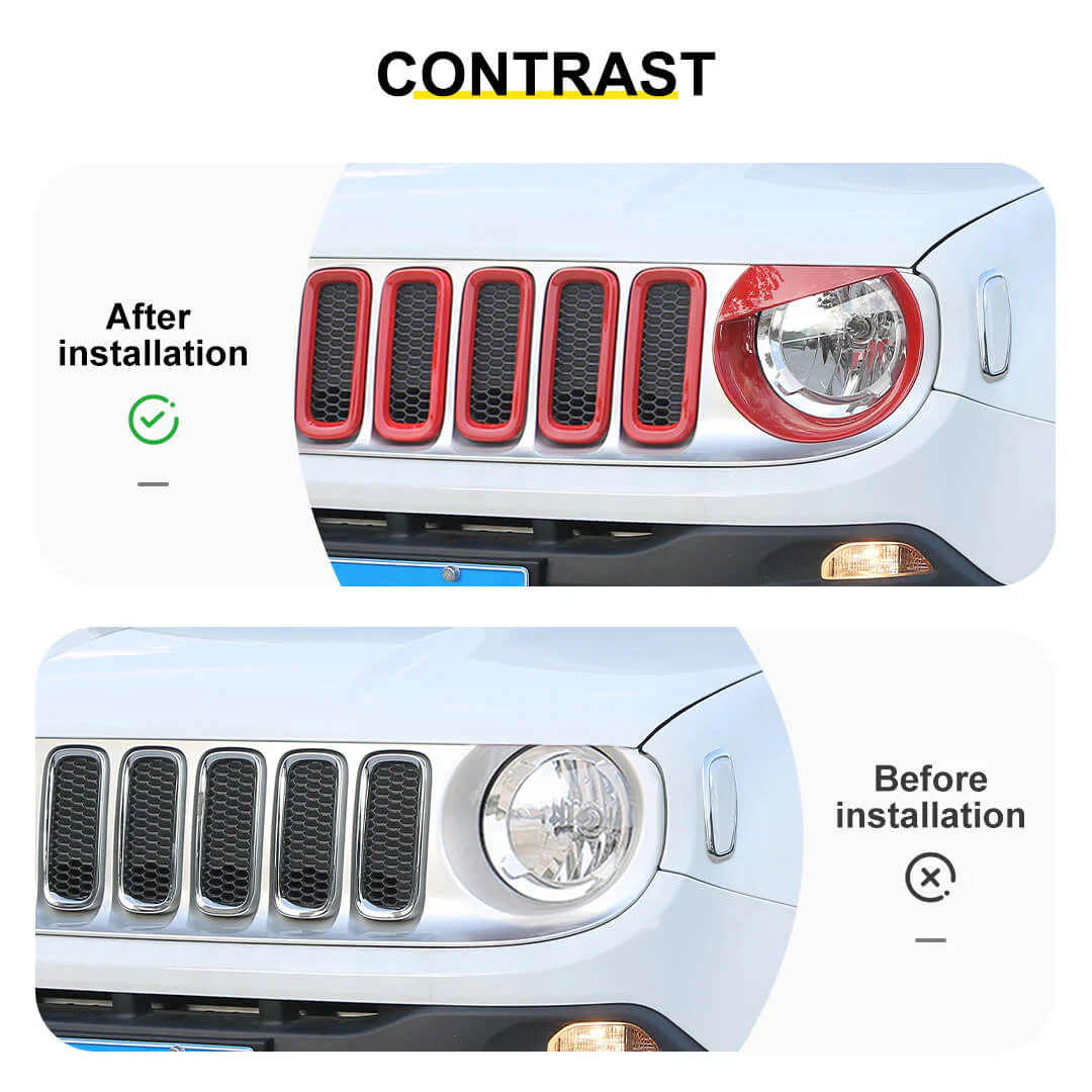 For 2016-2018 Jeep Renegade Exterior Front Grille Inserts & Headlight Cover Trim (9 pcs) - Image 2