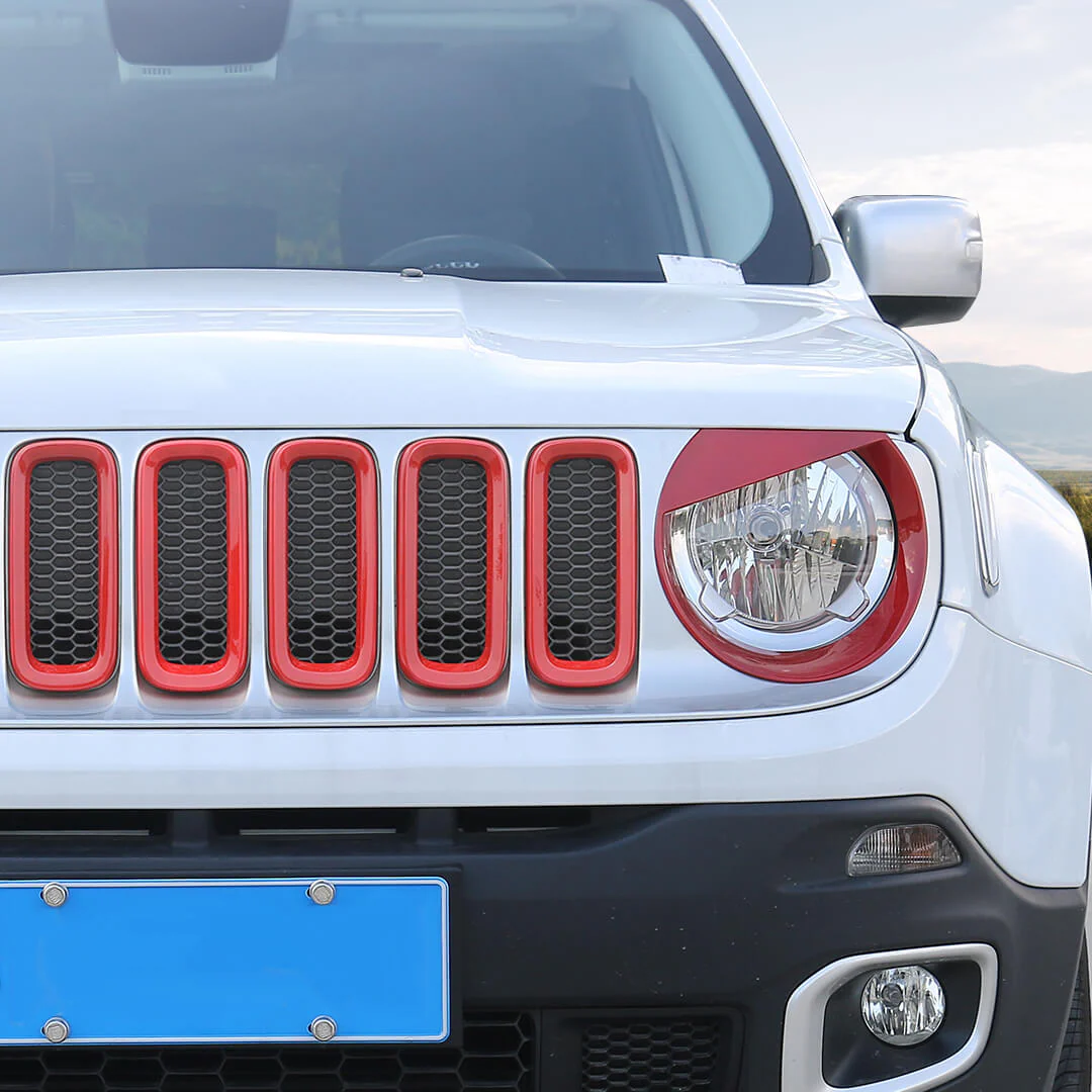 For 2016-2018 Jeep Renegade Exterior Front Grille Inserts & Headlight Cover Trim (9 pcs) - Image 4