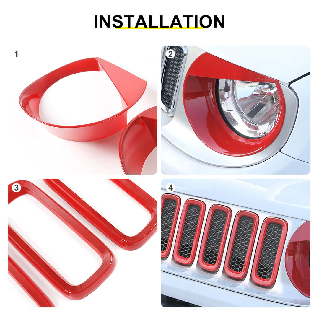 For 2016-2018 Jeep Renegade Exterior Front Grille Inserts & Headlight Cover Trim (9 pcs) - Image 6