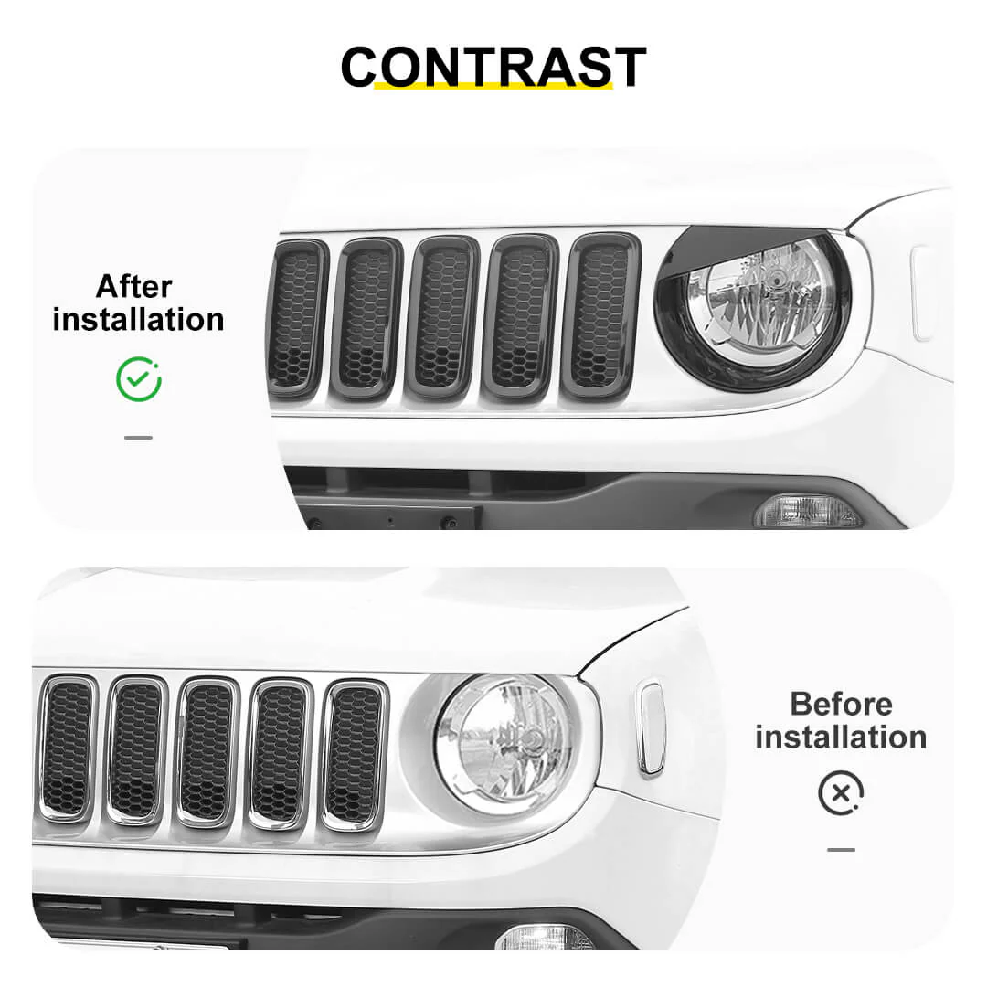 For 2016-2018 Jeep Renegade Exterior Front Headlight & Grille Insert & Rear Tail Light Cover Trim Kit (13 pcs) - Image 2