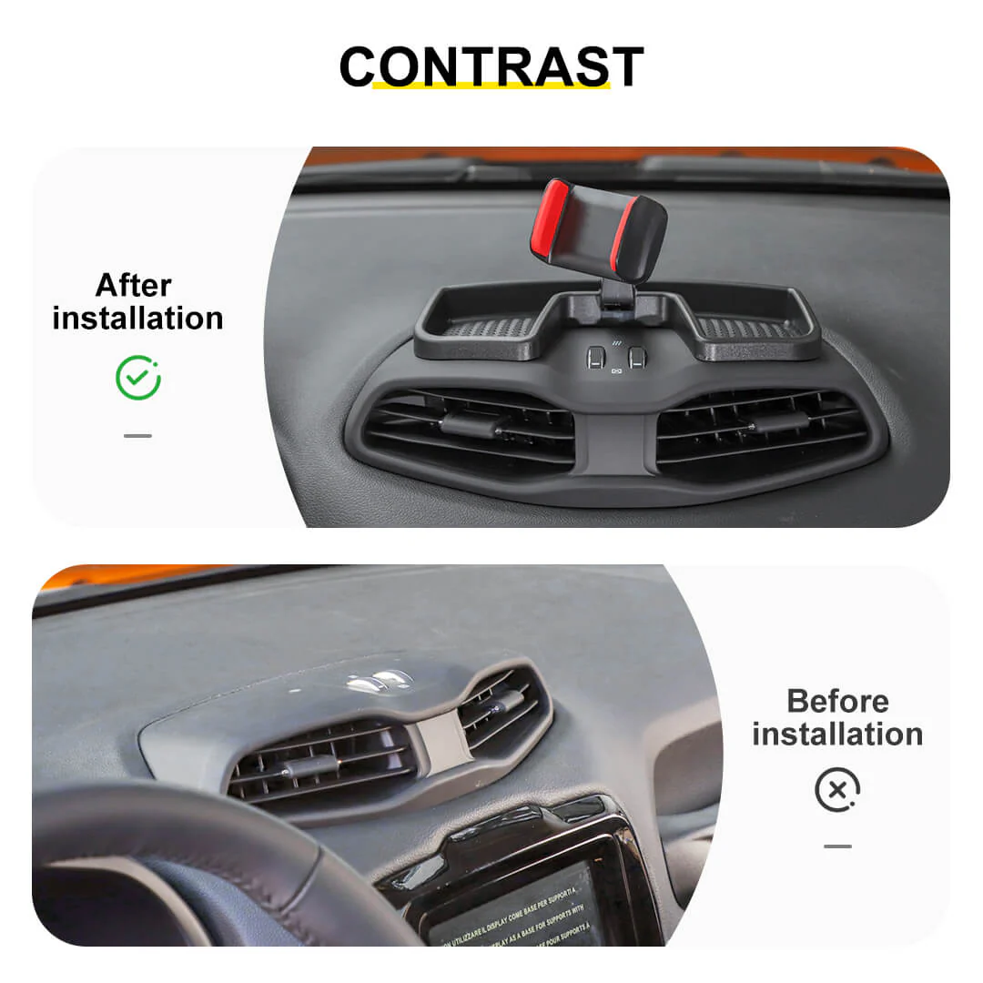 For 2016+ Jeep Renegade Center Console Multi-Mount Phone Bracket Holder Storage Tray Accessories - Image 2