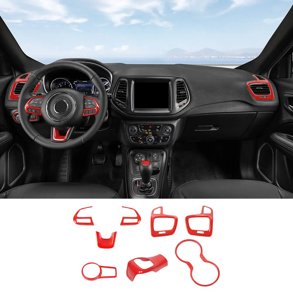 For 2017–2020 Jeep Compass 8 x Interior Dashboard & Center Console Accent Trim Kit – Full Dash Cover Set