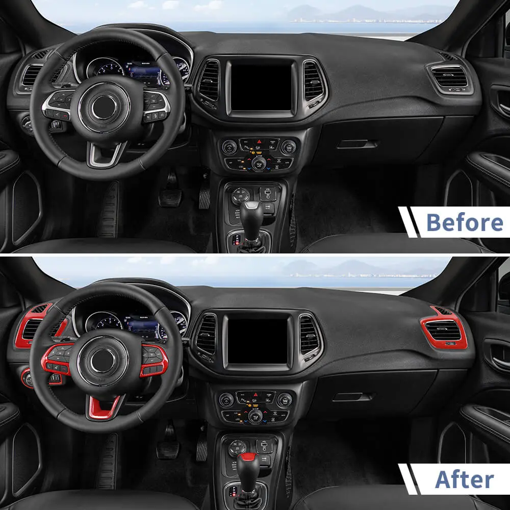 For 2017–2020 Jeep Compass 8 x Interior Dashboard & Center Console Accent Trim Kit – Full Dash Cover Set - Image 2