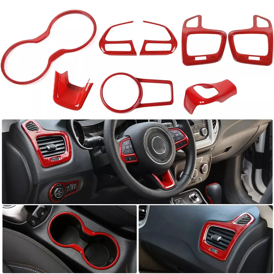 For 2017–2020 Jeep Compass 8 x Interior Dashboard & Center Console Accent Trim Kit – Full Dash Cover Set - Image 3