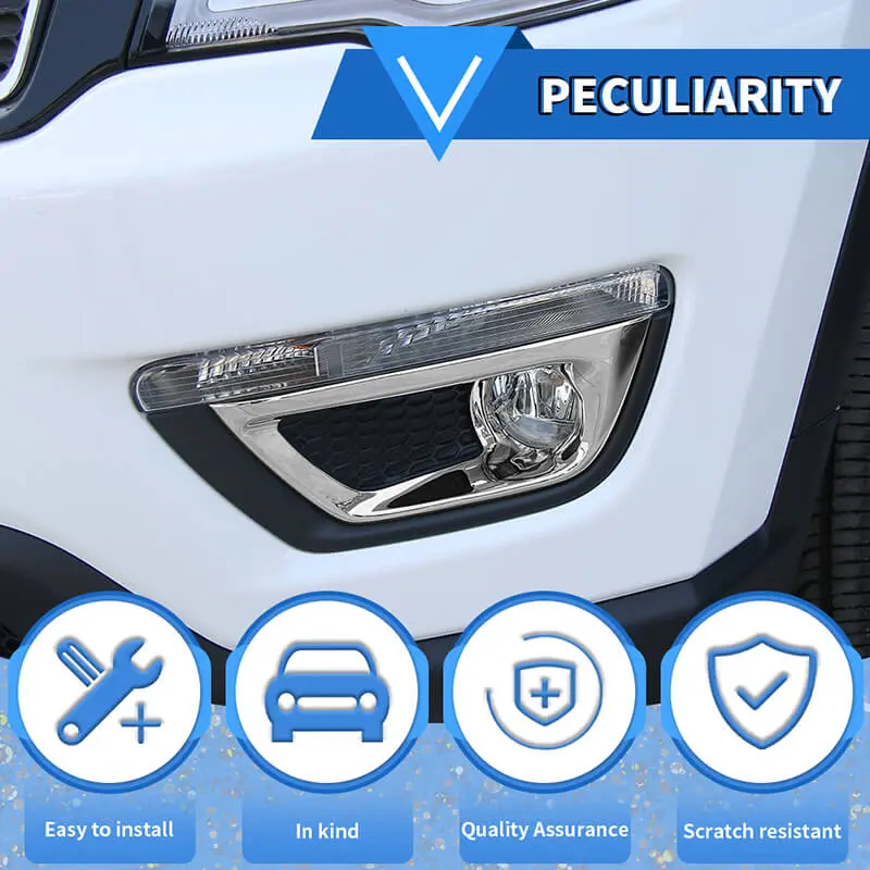 For 2017-2020 Jeep Compass Chrome Front Fog Light Lamp Cover Trim (2 pcs) - Image 7