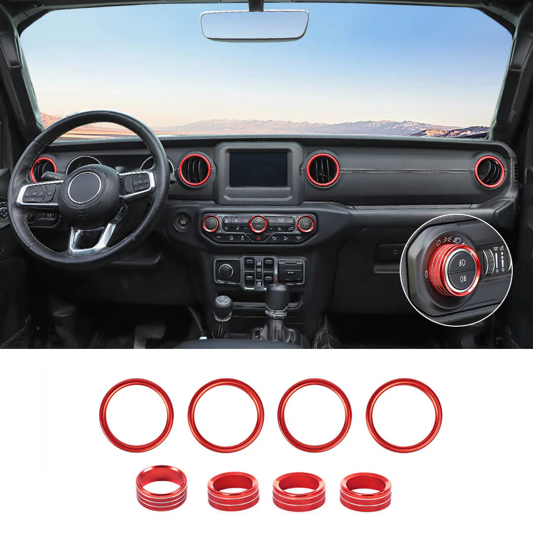 For 2018-2023 Jeep Wrangler & Gladiator JT Air Conditioning Headlight Switch Dashboard Air Vent Trim Ring (8 pcs)