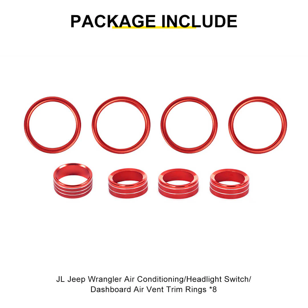 For 2018-2023 Jeep Wrangler & Gladiator JT Air Conditioning Headlight Switch Dashboard Air Vent Trim Ring (8 pcs) - Image 13