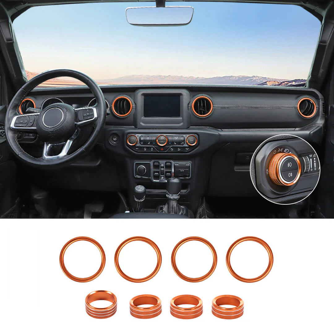 For 2018-2023 Jeep Wrangler & Gladiator JT Air Conditioning Headlight Switch Dashboard Air Vent Trim Ring (8 pcs) - Image 14