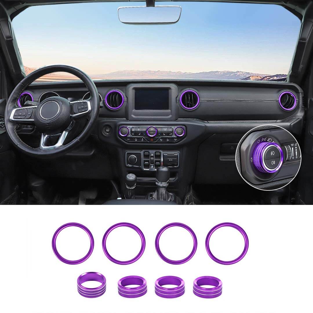 For 2018-2023 Jeep Wrangler & Gladiator JT Air Conditioning Headlight Switch Dashboard Air Vent Trim Ring (8 pcs) - Image 16