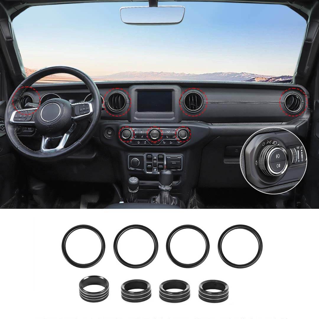 For 2018-2023 Jeep Wrangler & Gladiator JT Air Conditioning Headlight Switch Dashboard Air Vent Trim Ring (8 pcs) - Image 17