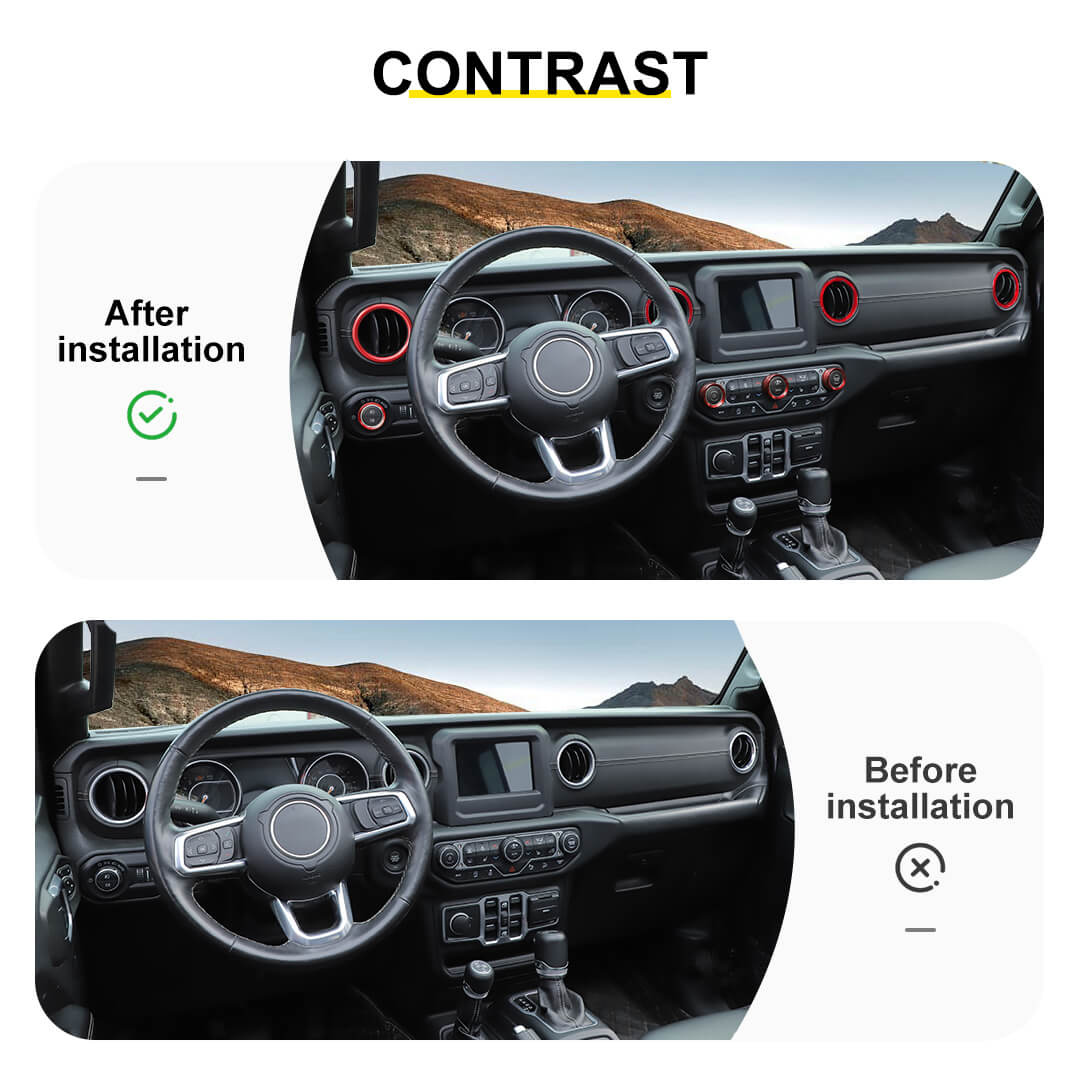 For 2018-2023 Jeep Wrangler & Gladiator JT Air Conditioning Headlight Switch Dashboard Air Vent Trim Ring (8 pcs) - Image 2