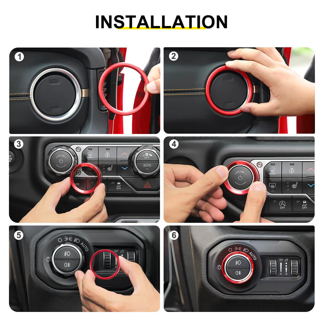 For 2018-2023 Jeep Wrangler & Gladiator JT Air Conditioning Headlight Switch Dashboard Air Vent Trim Ring (8 pcs) - Image 8