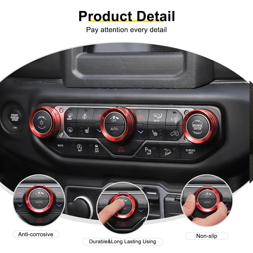 For 2018-2023 Jeep Wrangler & Gladiator JT Air Conditioning Headlight Switch Dashboard Air Vent Trim Ring (8 pcs) - Image 9