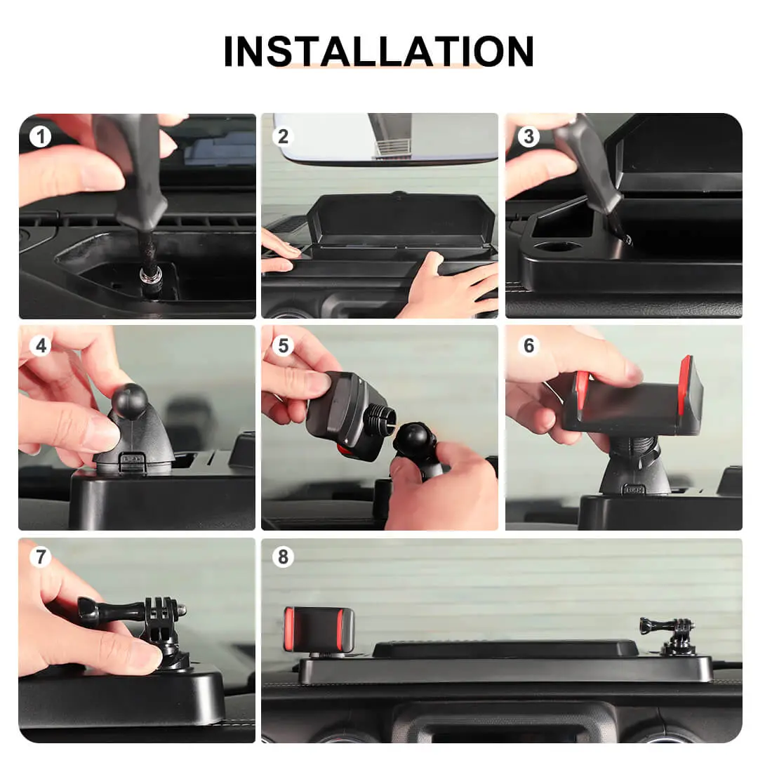 For 2018-2023 Jeep Wrangler JL & Gladiator JT Center Console Dash Phone Holder Bracket Storage Box Tray - Image 6