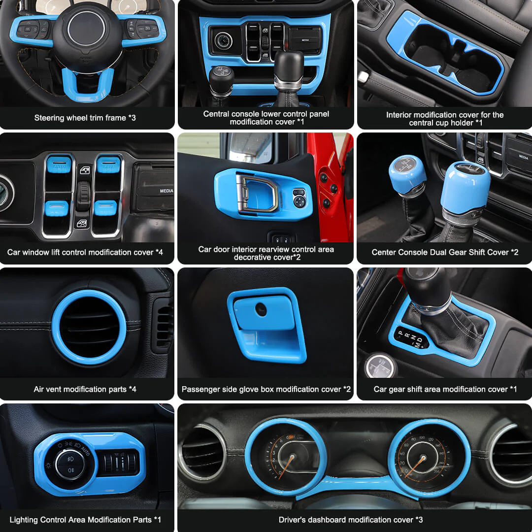 For 2018-2023 Jeep Wrangler JL & Gladiator JT Interior Center Console Trim Cover Kit (24 pcs) - Image 3