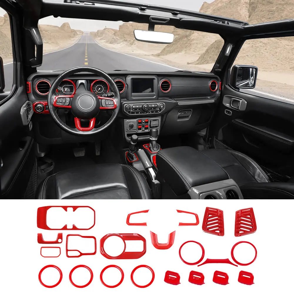 For 2018-2023 Jeep Wrangler JL & Gladiator JT 21-Piece Interior Dash & Center Console Accent Cover Trim Kit - Image 21