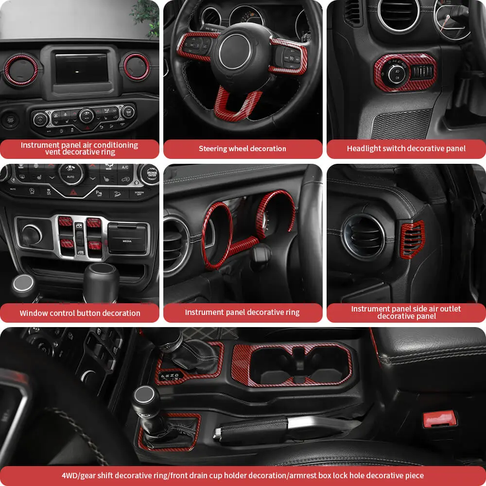 For 2018-2023 Jeep Wrangler JL & Gladiator JT 21-Piece Interior Dash & Center Console Accent Cover Trim Kit - Image 9