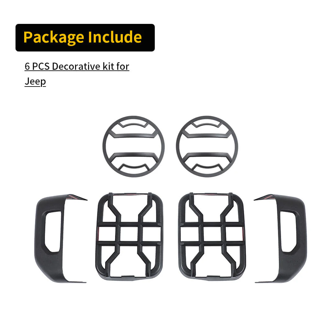 For 2018+ Jeep Gladiator JT Car Rear Halogen Lamp Taillight & Front Headlight Decor Cover Trim Kit (6 pcs) - Image 11