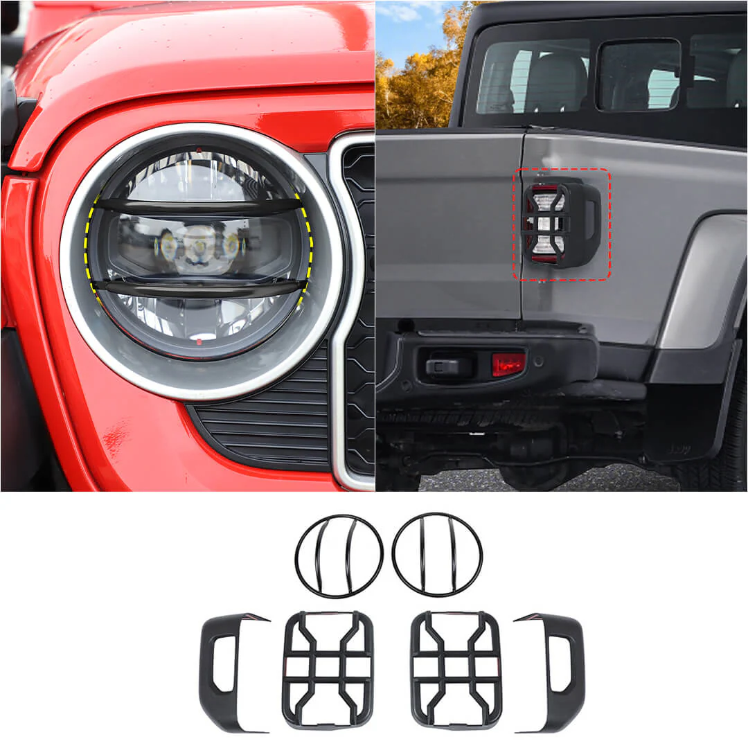 For 2018+ Jeep Gladiator JT Car Rear Halogen Lamp Taillight & Front Headlight Decor Cover Trim Kit (6 pcs) - Image 14