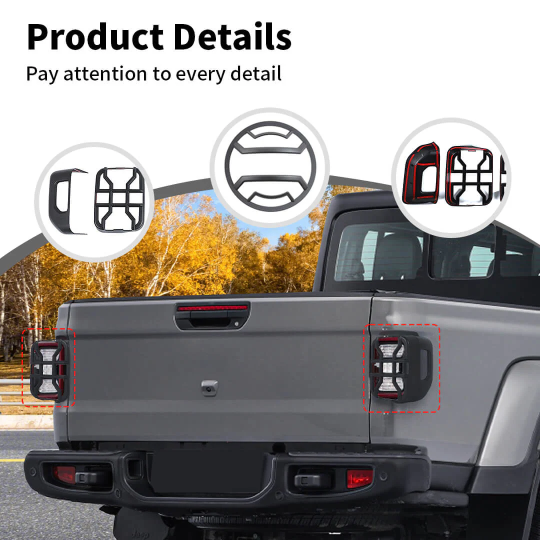 For 2018+ Jeep Gladiator JT Car Rear Halogen Lamp Taillight & Front Headlight Decor Cover Trim Kit (6 pcs) - Image 8