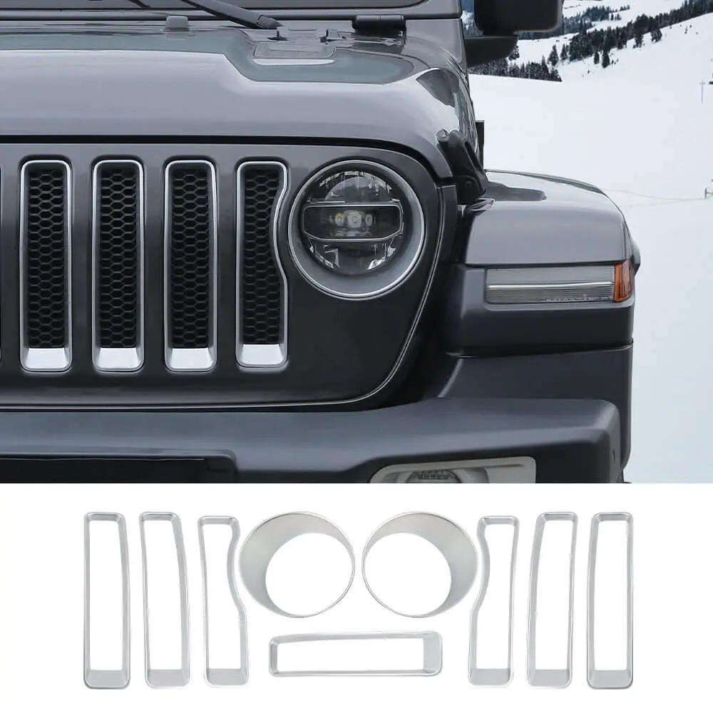 For 2018-2023 Jeep Wrangler JL Sport Front Grille Inserts Ring & Headlight Bezels Trim（Does Not Fit 4XE Variants） - Image 11