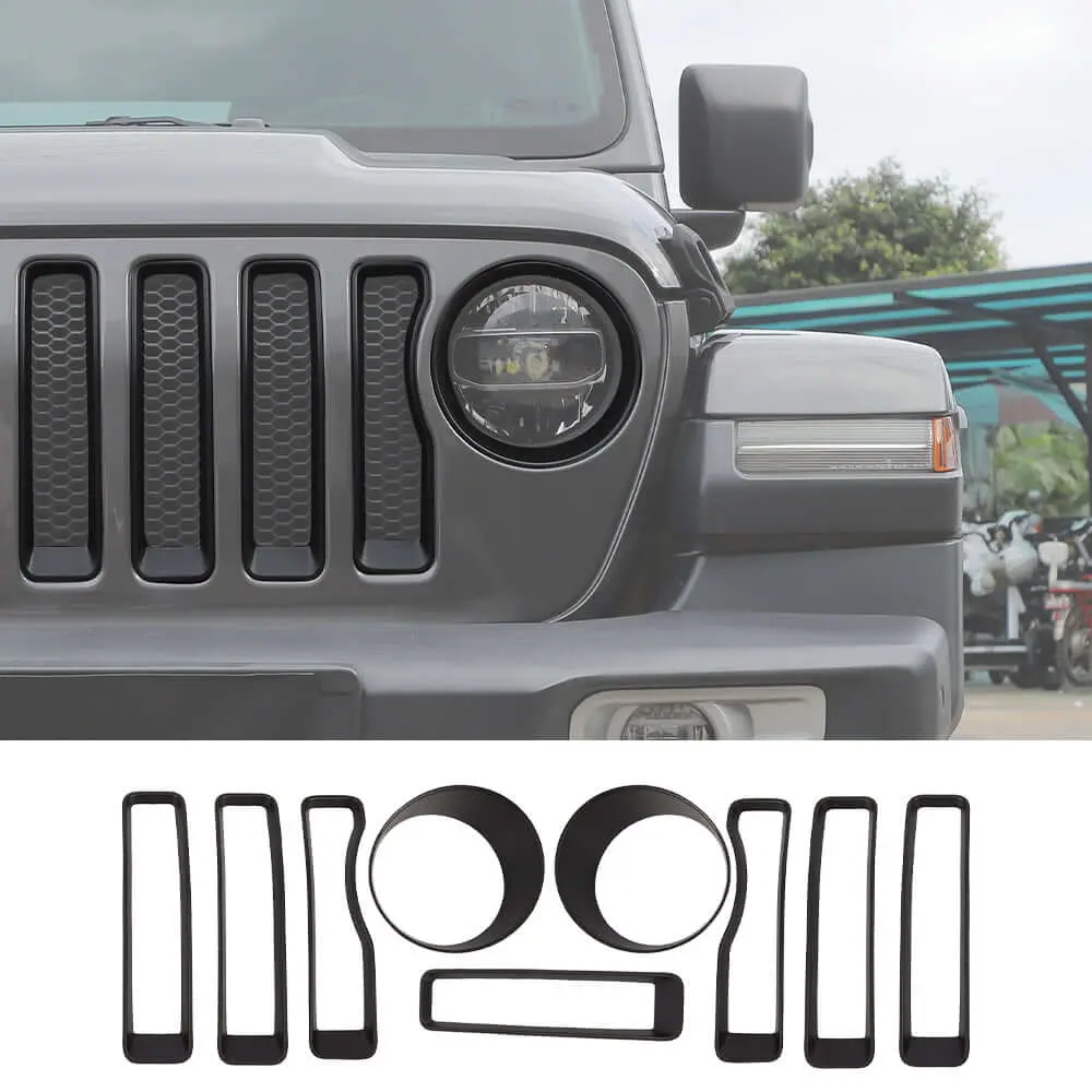 For 2018-2023 Jeep Wrangler JL Sport Front Grille Inserts Ring & Headlight Bezels Trim（Does Not Fit 4XE Variants） - Image 14