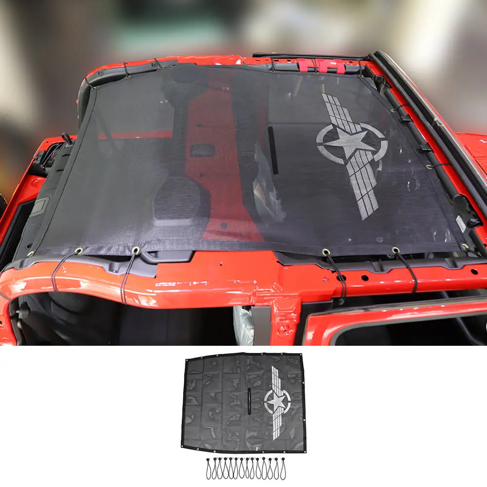 For 2018+ Jeep Wrangler JL 2Door Mesh Shade Top Cover Provides UV Insulation Net Short Size