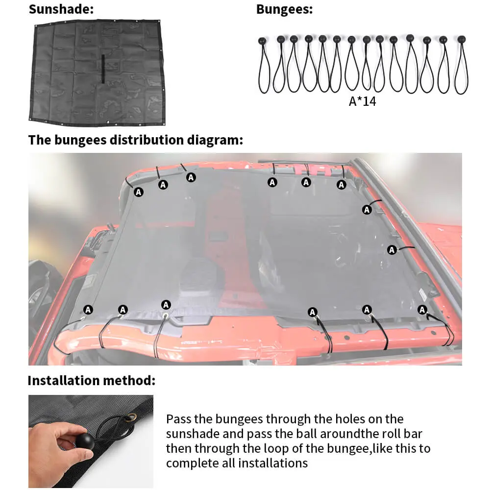 For 2018+ Jeep Wrangler JL 2Door Mesh Shade Top Cover Provides UV Insulation Net Short Size - Image 7