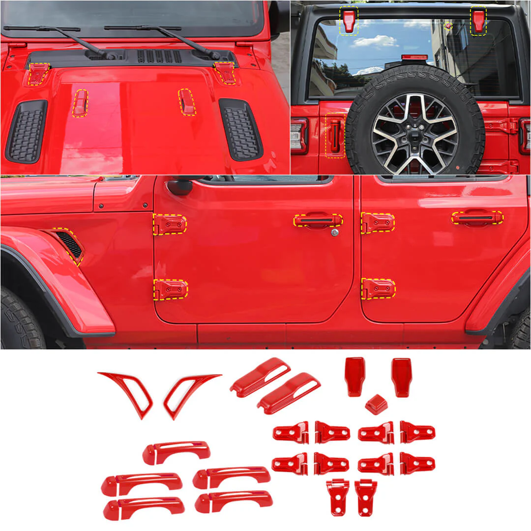 For 2018+ Jeep Wrangler JL 4-Door Version Exterior Car Door Hinge Handle Shell Cover Trim Kit (22 pcs)