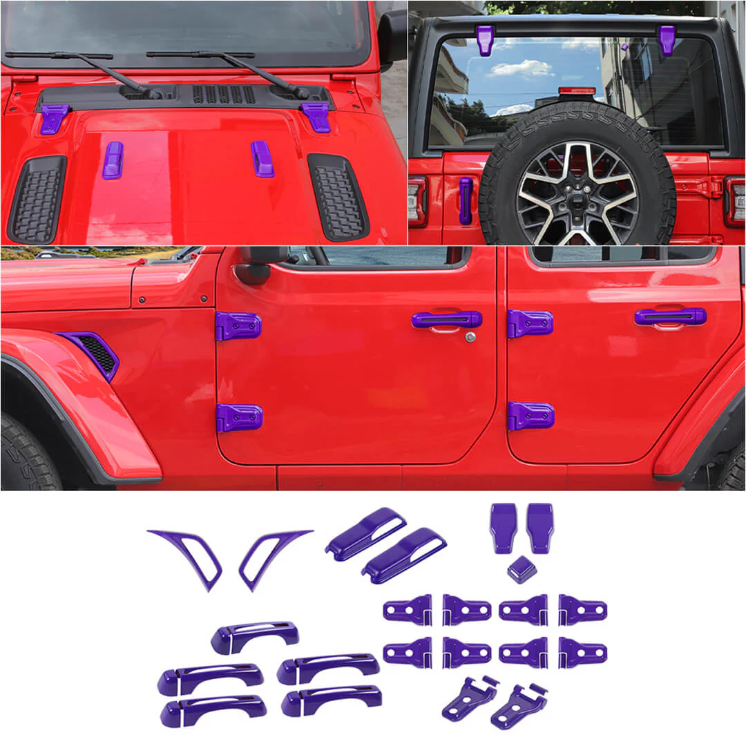For 2018+ Jeep Wrangler JL 4-Door Version Exterior Car Door Hinge Handle Shell Cover Trim Kit (22 pcs) - Image 25