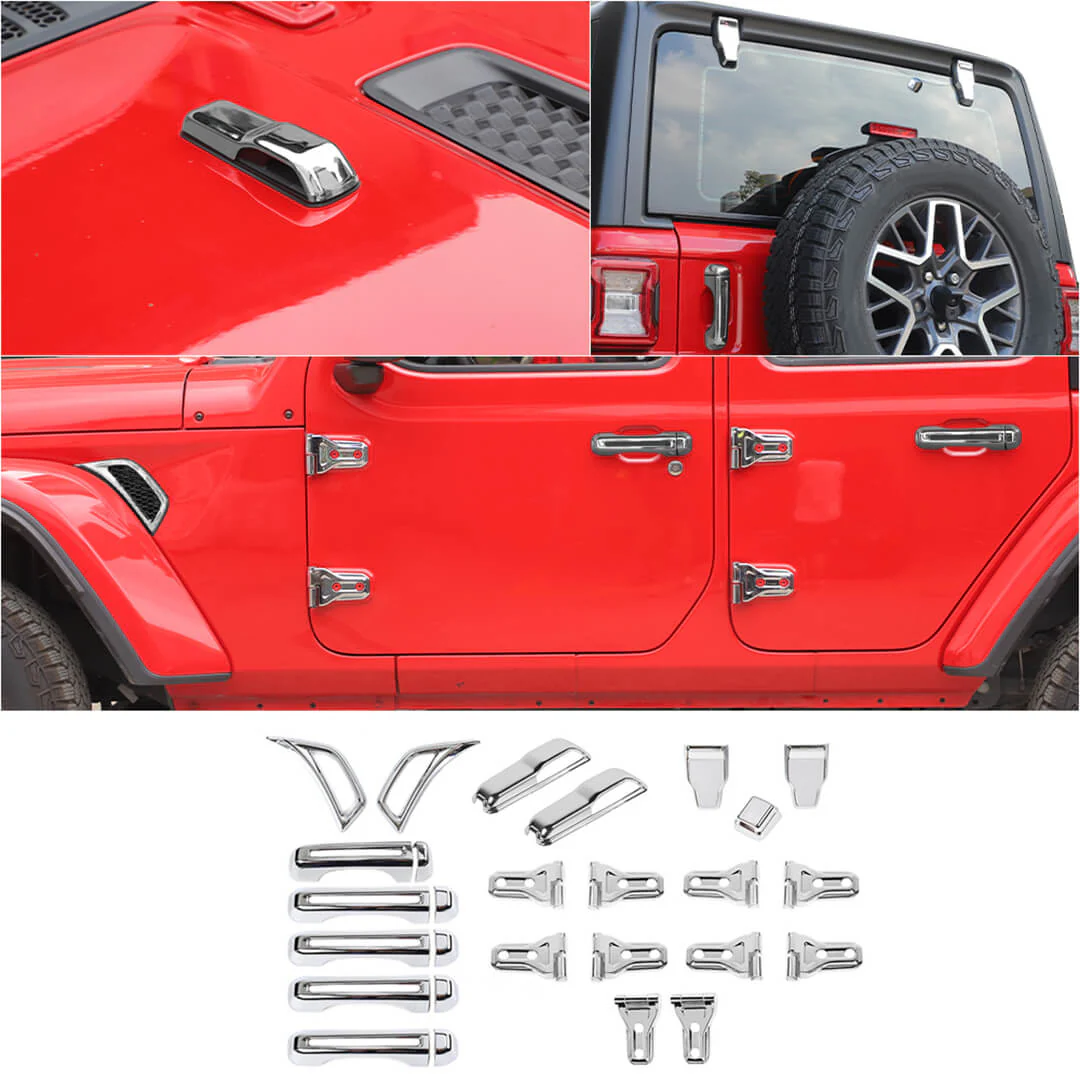 For 2018+ Jeep Wrangler JL 4-Door Version Exterior Car Door Hinge Handle Shell Cover Trim Kit (22 pcs) - Image 27