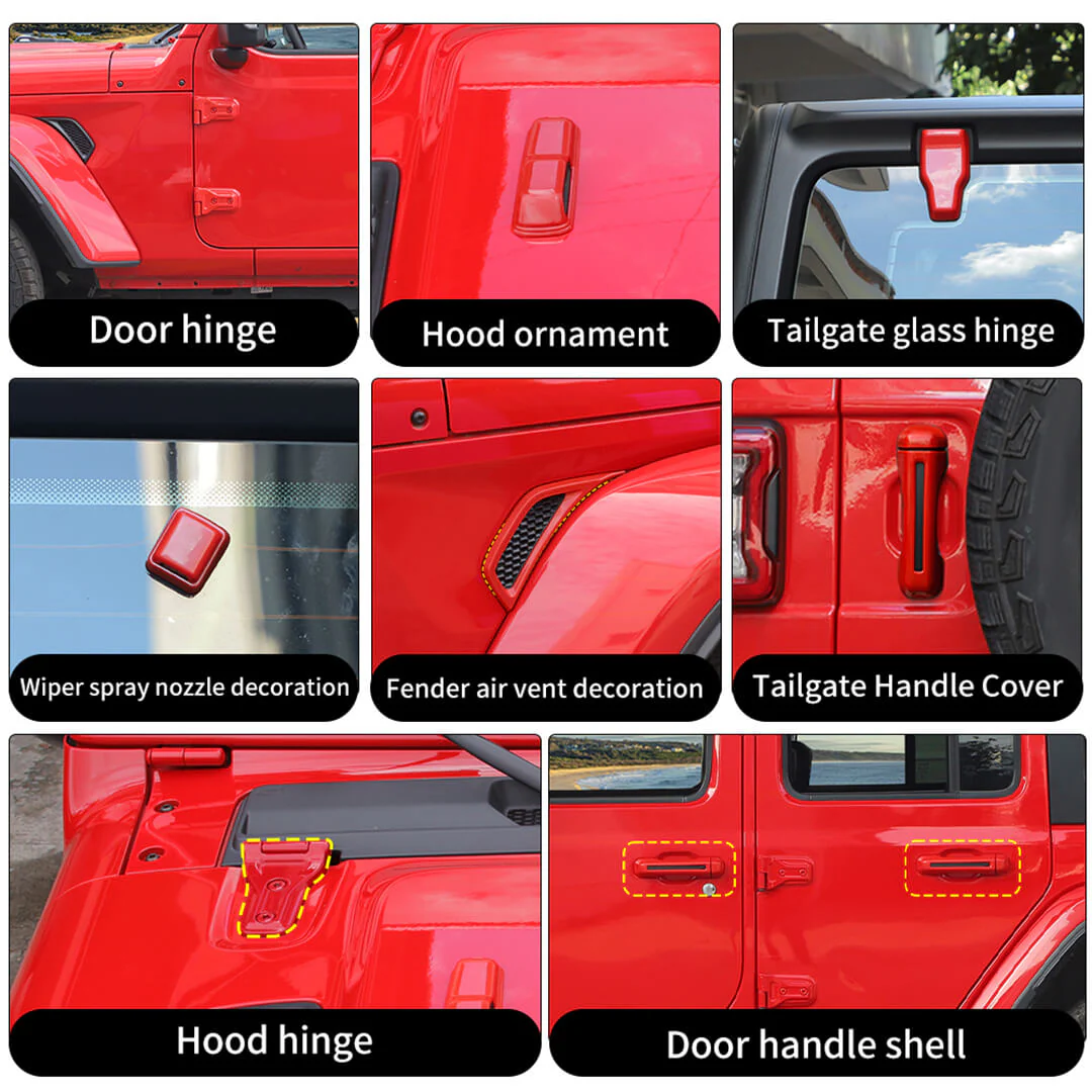 For 2018+ Jeep Wrangler JL 4-Door Version Exterior Car Door Hinge Handle Shell Cover Trim Kit (22 pcs) - Image 3