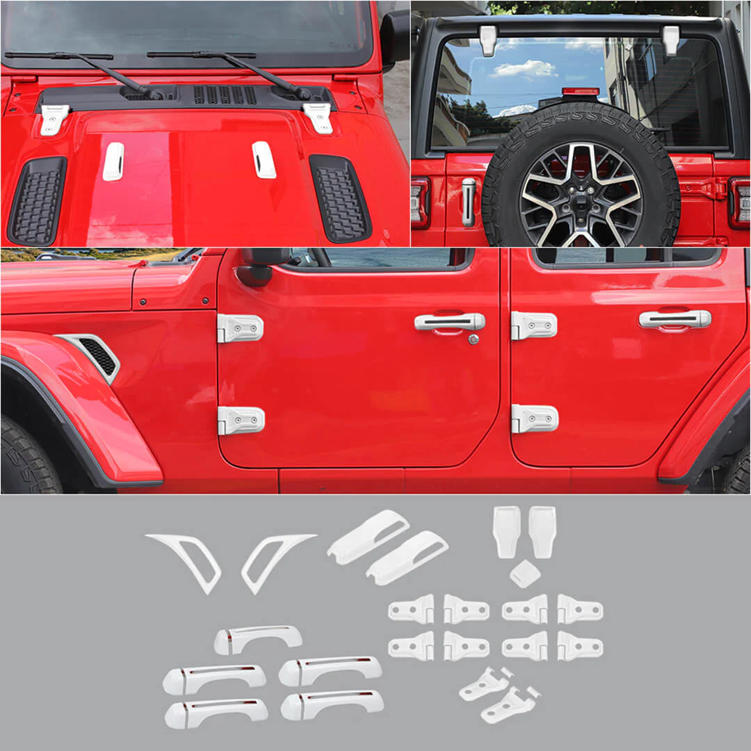 For 2018+ Jeep Wrangler JL 4-Door Version Exterior Car Door Hinge Handle Shell Cover Trim Kit (22 pcs) - Image 31