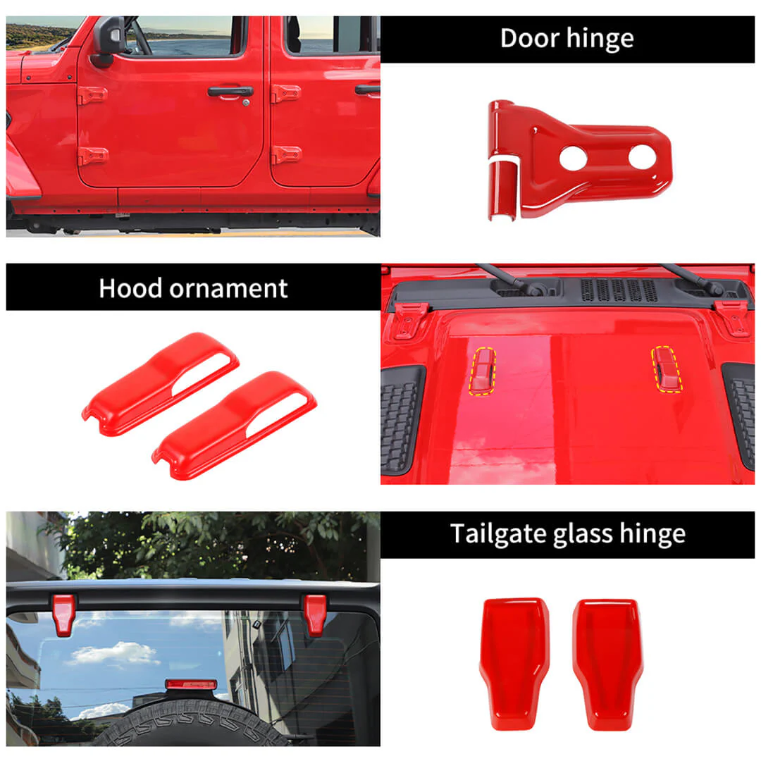 For 2018+ Jeep Wrangler JL 4-Door Version Exterior Car Door Hinge Handle Shell Cover Trim Kit (22 pcs) - Image 4