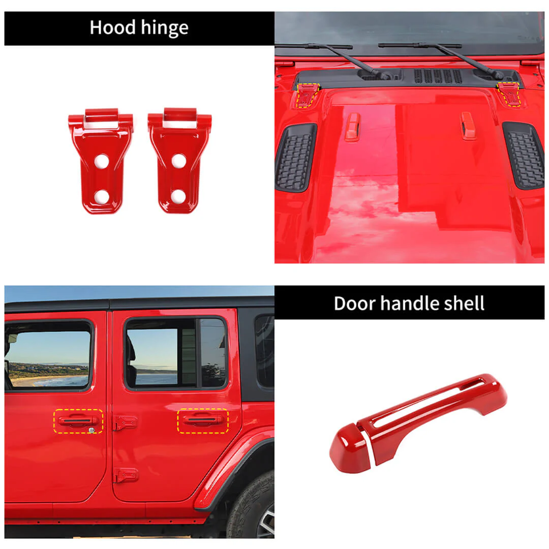 For 2018+ Jeep Wrangler JL 4-Door Version Exterior Car Door Hinge Handle Shell Cover Trim Kit (22 pcs) - Image 5