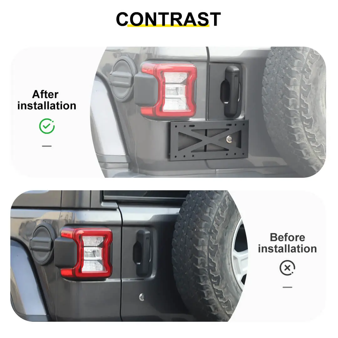 For 2018+ Jeep Wrangler JL Exterior Rear Tailgate Door Handle License Plate Holder Bracket - Image 2