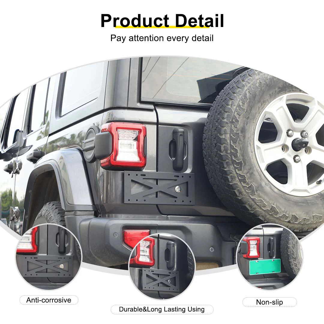 For 2018+ Jeep Wrangler JL Exterior Rear Tailgate Door Handle License Plate Holder Bracket - Image 9