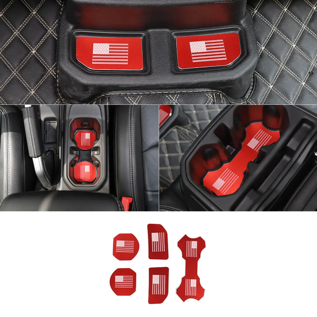 For 2018+ Jeep Wrangler JL Front & Rear Cup Holder Insert Mat Coaster Trim Cover (5 pcs)