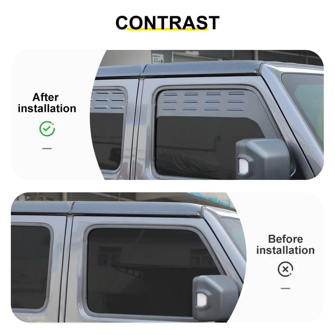 For 2018+ Jeep Wrangler JL Front Rear Window Louver Vent Rear Window Blinds Kit (4 pcs) - Image 2