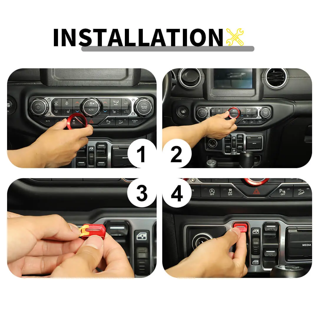 For 2018+ Jeep Wrangler JL & Gladiator JT Center Console Air Con Headlight Switch Window Control Knob Trim (8 pcs) - Image 10