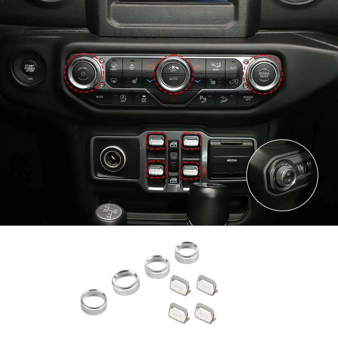 For 2018+ Jeep Wrangler JL & Gladiator JT Center Console Air Con Headlight Switch Window Control Knob Trim (8 pcs) - Image 14