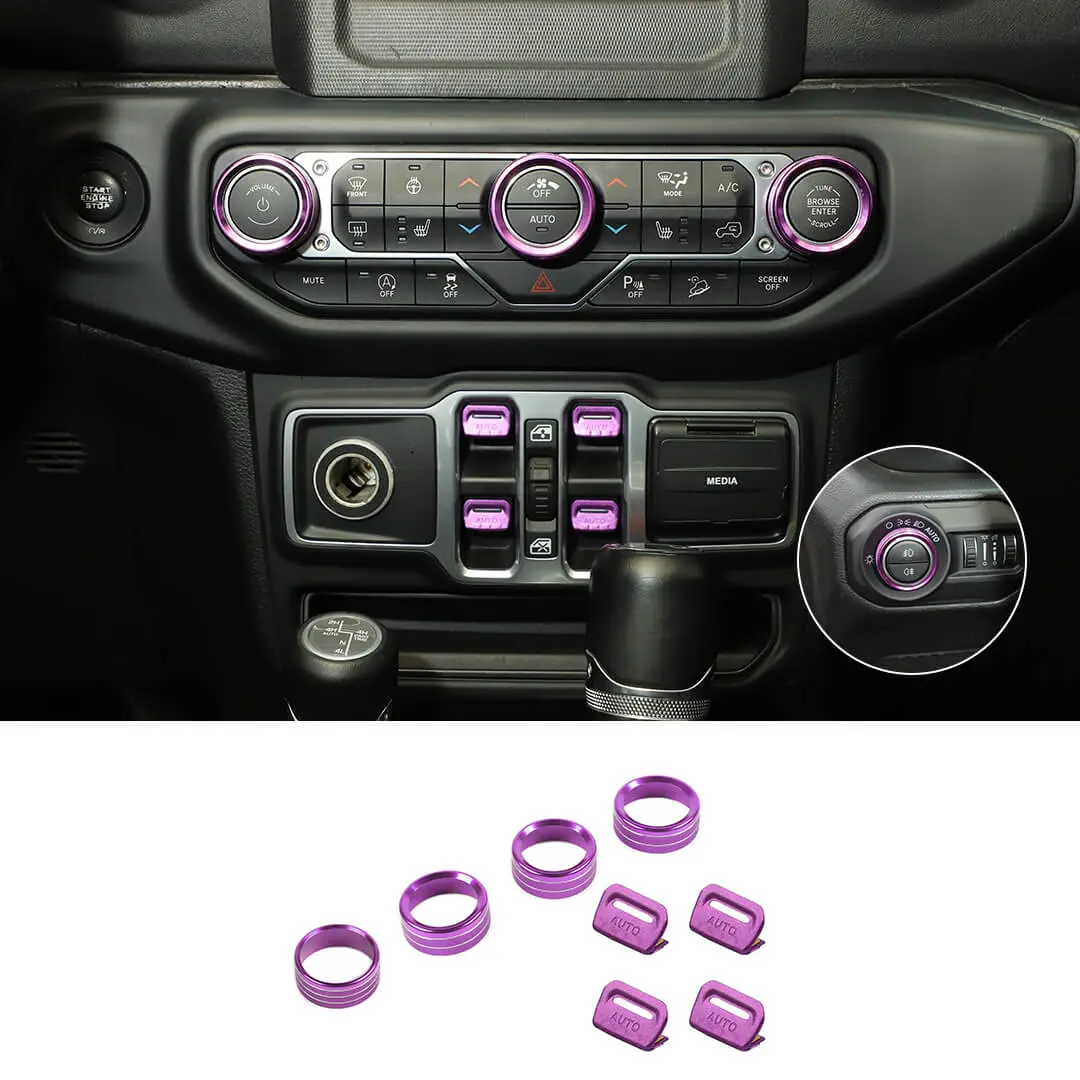 For 2018+ Jeep Wrangler JL & Gladiator JT Center Console Air Con Headlight Switch Window Control Knob Trim (8 pcs) - Image 16