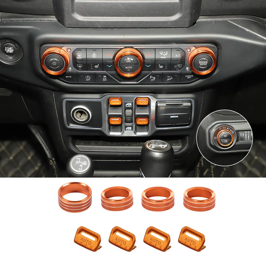 For 2018+ Jeep Wrangler JL & Gladiator JT Center Console Air Con Headlight Switch Window Control Knob Trim (8 pcs) - Image 18
