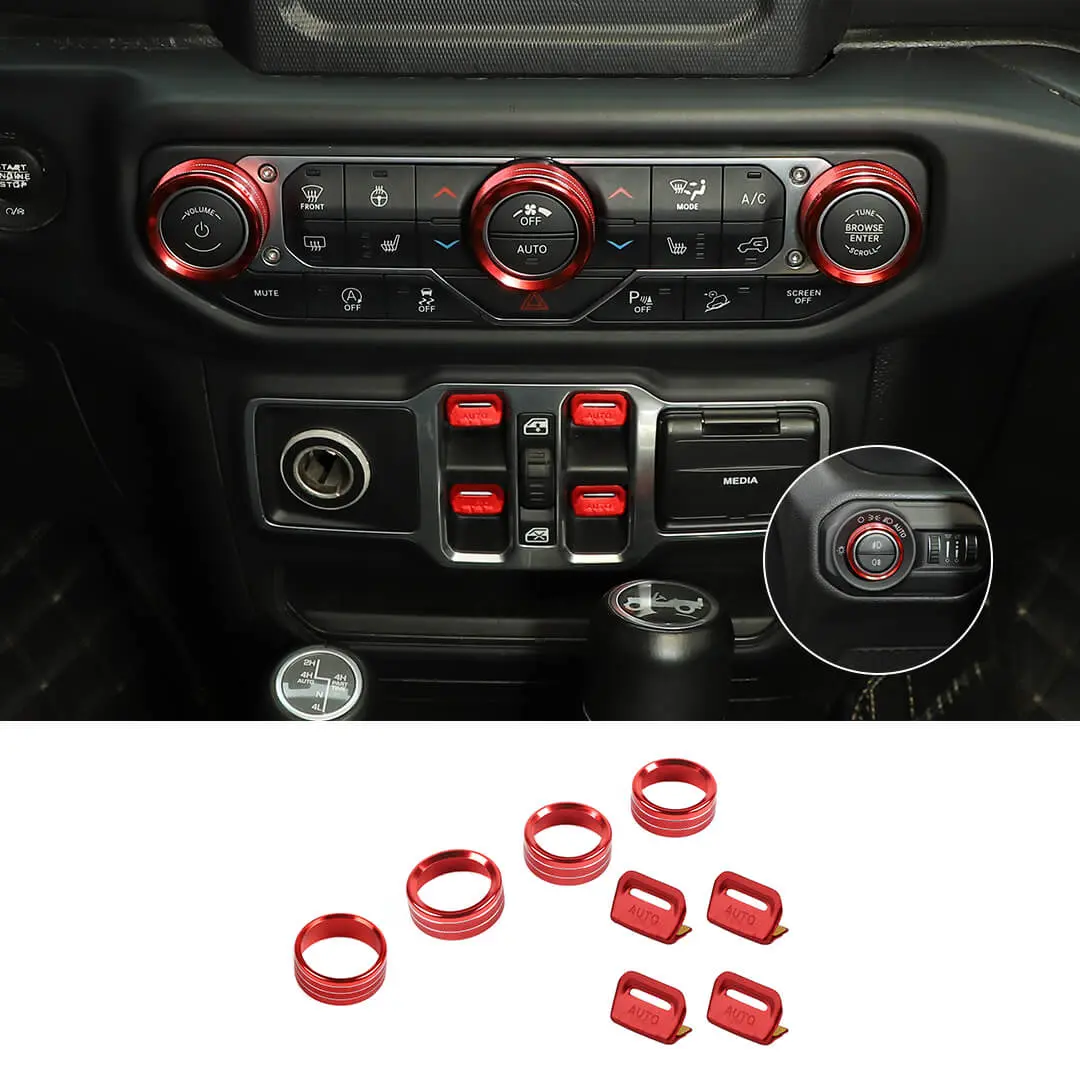 For 2018+ Jeep Wrangler JL & Gladiator JT Center Console Air Con Headlight Switch Window Control Knob Trim (8 pcs) - Image 2