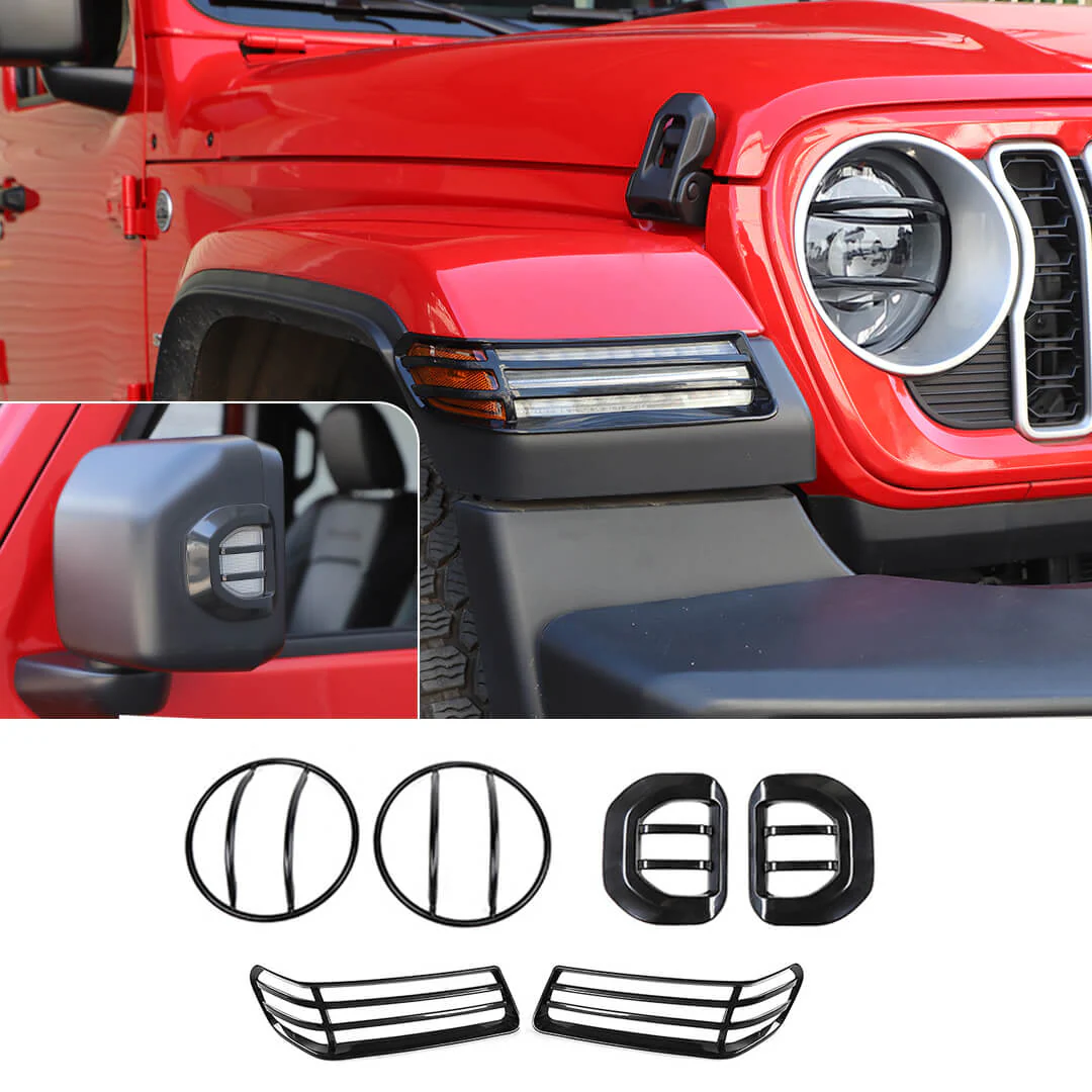 For 2018+ Jeep Wrangler JL & Gladiator JT Head Lights Turn Signal Side Mirror Light Trim Cover Kit (6 pcs)