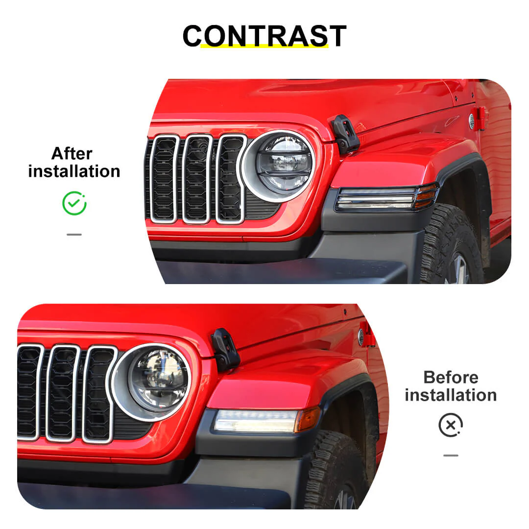 For 2018+ Jeep Wrangler JL & Gladiator JT Head Lights Turn Signal Side Mirror Light Trim Cover Kit (6 pcs) - Image 2