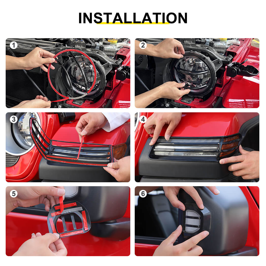 For 2018+ Jeep Wrangler JL & Gladiator JT Head Lights Turn Signal Side Mirror Light Trim Cover Kit (6 pcs) - Image 8