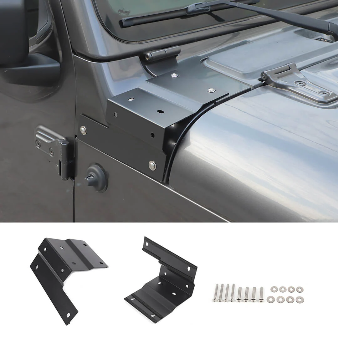 For 2018+ Jeep Wrangler JL & Gladiator JT Hood A-pillar Mount Work Lamp Driving Light Brackets (2 pcs)